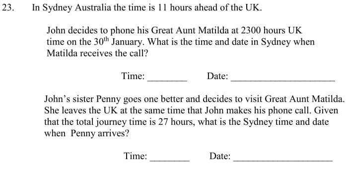 In Sydney Australia the time is 11 hours ahead of the UK question