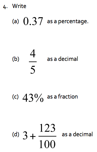 Percentages Fractions Decimals