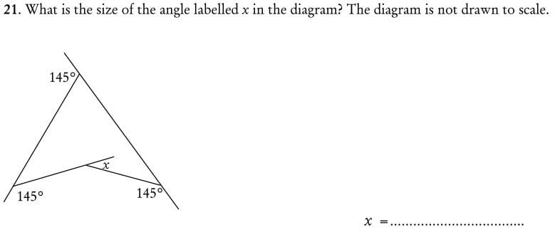 What is the size of the angle labelled x in the diagram question