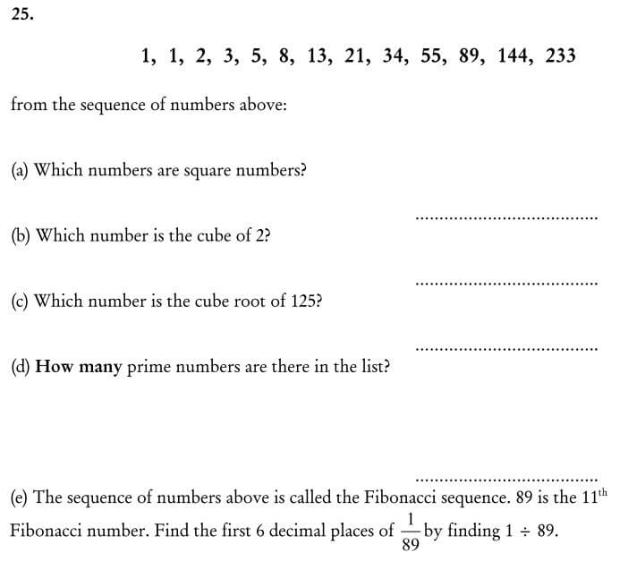 from the sequence of numbers above answer