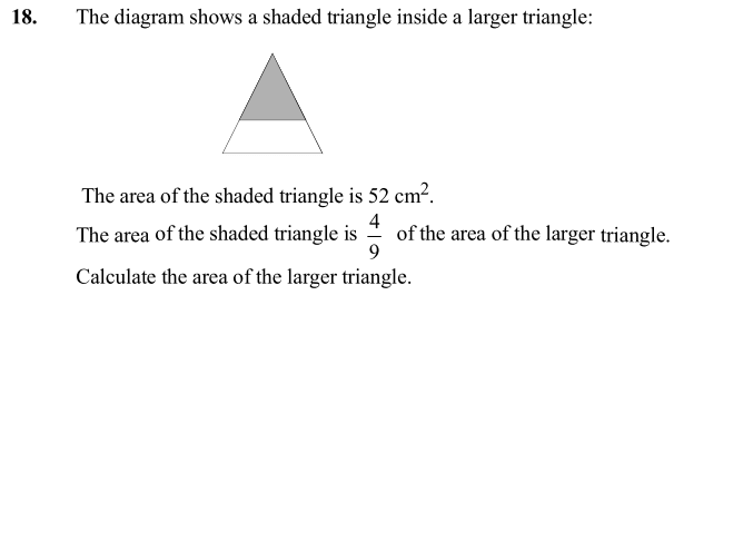 The diagram shows a shaded triangle question
