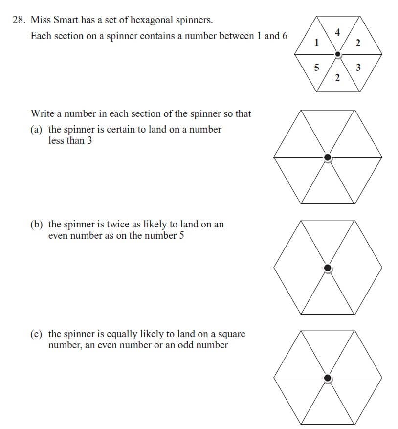 Miss Smart has a set of hexagonal spinners.