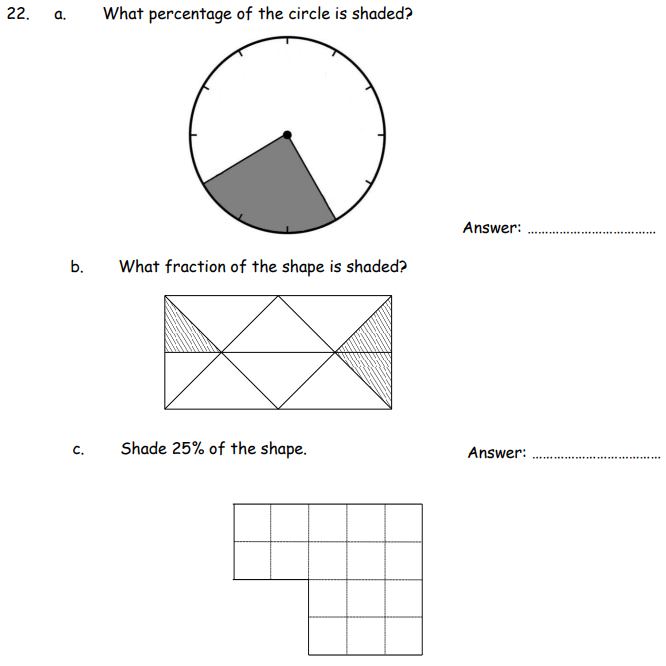Percentages, Angle, fractions and shapes