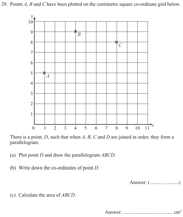 Coordinates, Parallelogram, Area and Scale drawings