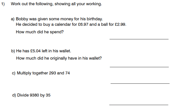 Addition, Multiplication, Division, Word Problems and Money