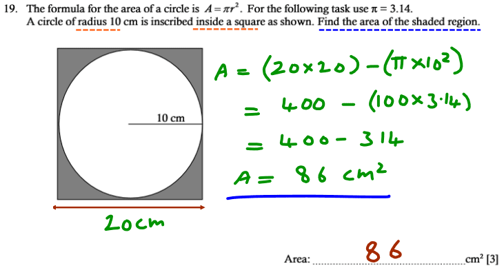 Compound shapes, Circle, Square and Area and Perimeter