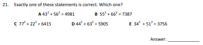 Addition, Square Numbers and Logical Questions