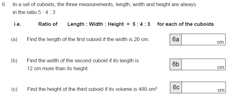 Ratio & Proportion, Cubes and Cuboids, Volume and Cube numbers