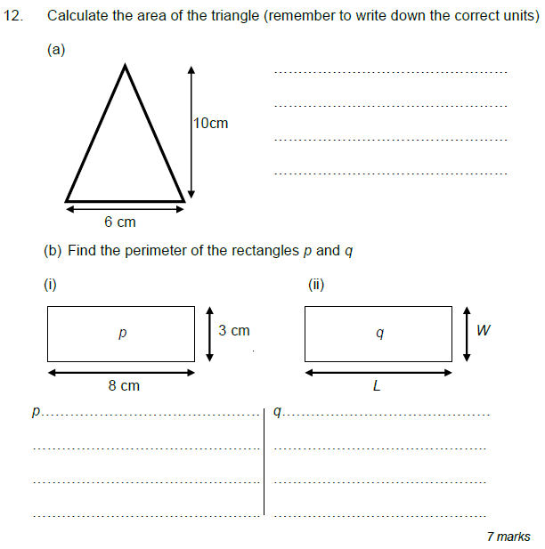 Area and perimeter, Triangle and Rectangle