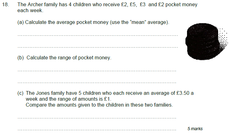 Mean Median Mode Range, Money and Word Problems