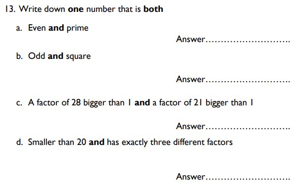 Numbers, even numbers, Prime Numbers, Odd Numbers, Square Numbers, Factors