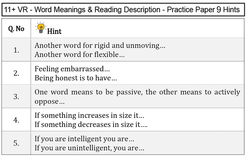 11 Plus Verbal Reasoning Word Meanings Practice Paper - 9 - PiAcademy ...