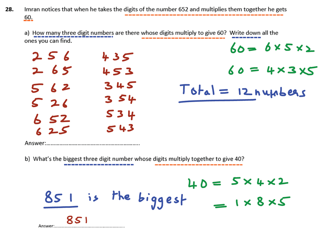 11 plus Latymer Upper School Maths Sample Paper 1 - 2020 Answer 28