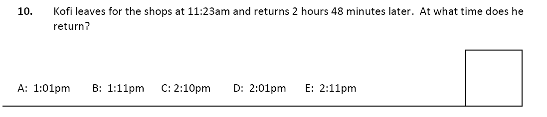 11 plus Latymer Upper School Maths Sample Paper 1 - 2020 Question 10
