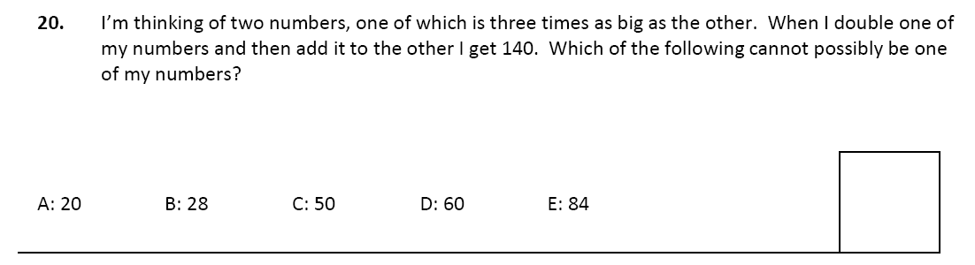11 plus Latymer Upper School Maths Sample Paper 1 - 2020 Question 20
