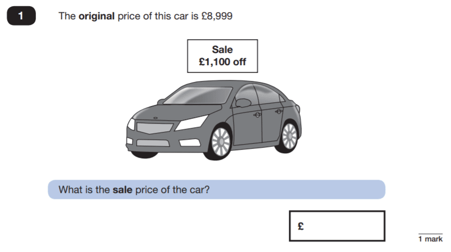 Question 01 Maths KS2 SATs Papers 2019 - Year 6 Practice Paper 3 Reasoning, Numbers, Subtraction, Word Problems, Money