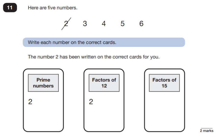 Numbers, Factors, Prime Numbers, Question 11 Maths KS2 SATs Papers 2019 - Year 6 Practice Paper 3 Reasoning