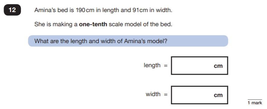 Question 12 Maths KS2 SATs Papers 2019 - Year 6 Sample Paper 3 Reasoning, Ratio & Proportion, Scale Models, Numbers, Fractions