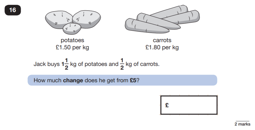 Question 16 Maths KS2 SATs Papers 2019 - Year 6 Practice Paper 3 Reasoning, Numbers, Fractions, Decimals, Money