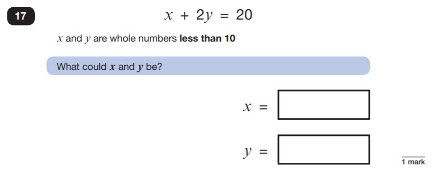 Question 17 Maths KS2 SATs Papers 2019 - Year 6 Practice Paper 3 Reasoning, Algebra, Linear Equations, Logical Problems