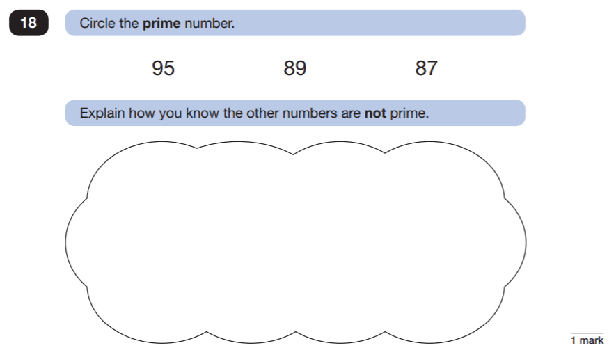 Question 18 Maths KS2 SATs Papers 2019 - Year 6 Practice Paper 2 Reasoning, Numbers, Prime Numbers