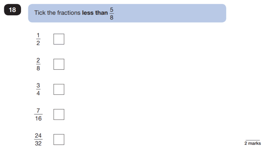 Question 18 Maths KS2 SATs Papers 2019 - Year 6 Sample Paper 3 Reasoning, Numbers, Order and Compare Numbers, Fractions