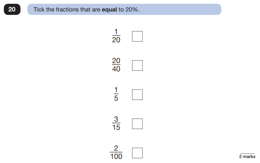 Question 20 Maths KS2 SATs Papers 2019 - Year 6 Practice Paper 2 Reasoning, Numbers, Fractions, Percentages