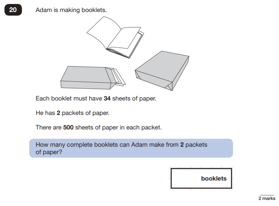 Question 20 Maths KS2 SATs Papers 2019 - Year 6 Practice Paper 3 Reasoning, Numbers, Word Problems, Multiplication, Division