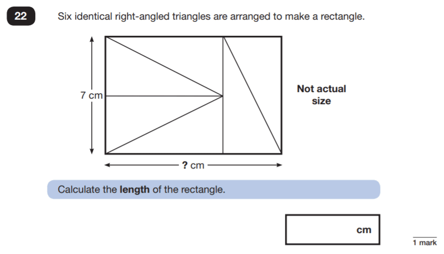 Question 22 Maths KS2 SATs Papers 2019 - Year 6 Practice Paper 3 Reasoning, Geometry, Rectangle, Triangles, Logical Problems