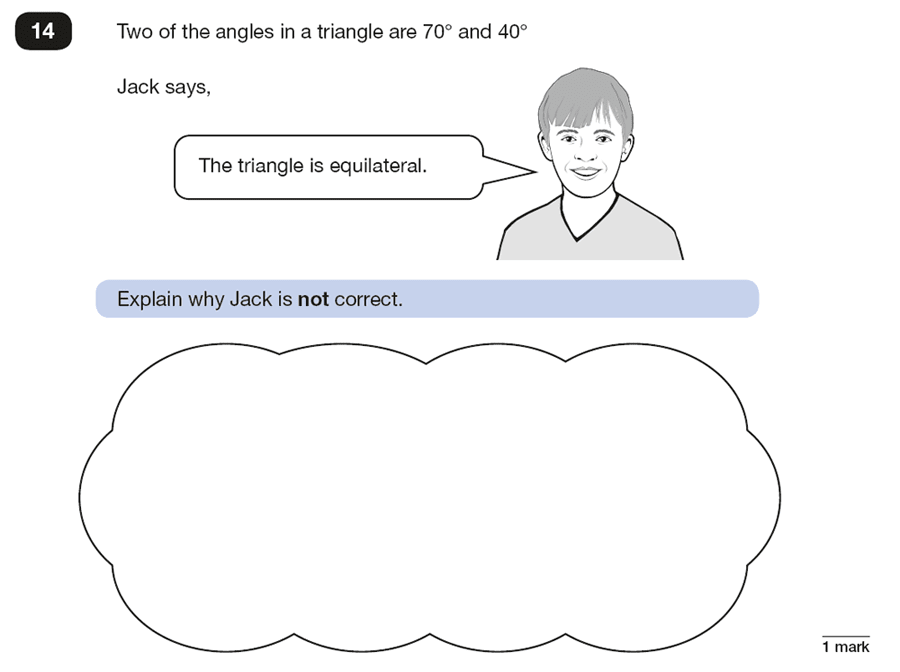 Qusetion 14 Maths KS2 SATs Papers 2018 - Year 6 Sample Paper 3 Reasoning, Geometry, Angles, Triangles
