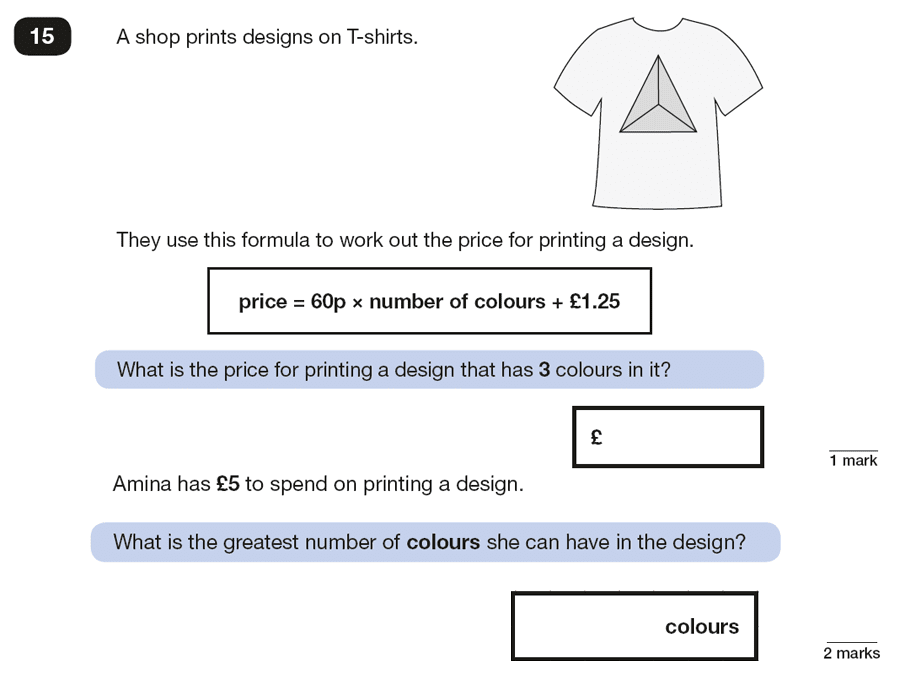 Qusetion 15 Maths KS2 SATs Papers 2018 - Year 6 Practice Paper 3 Reasoning, Numbers, Word Problems, Algebra, BIDMAS, Substitution, Logical Problems, Money