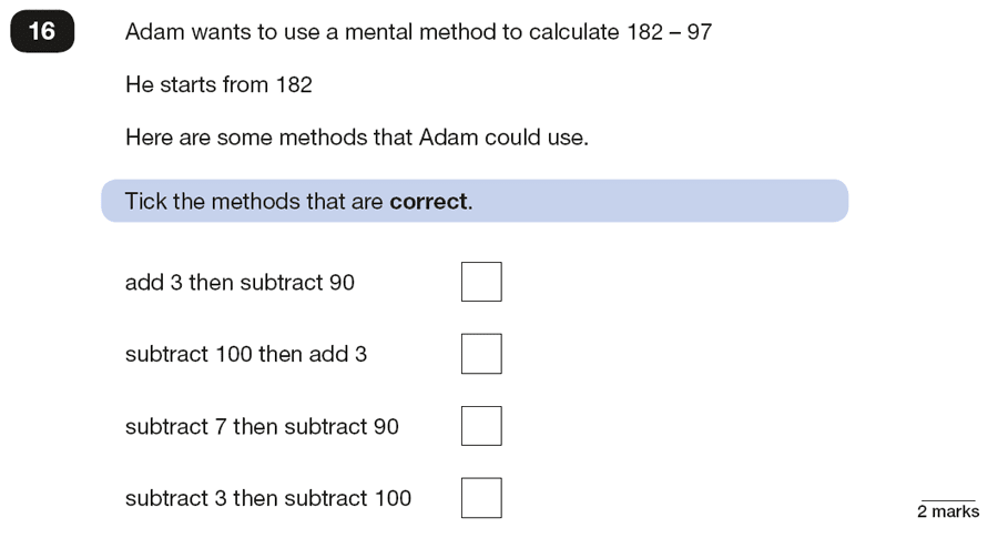 Qusetion 16 Maths KS2 SATs Papers 2018 - Year 6 Exam Paper 2 Reasoning, Numbers, Subtraction, Addition