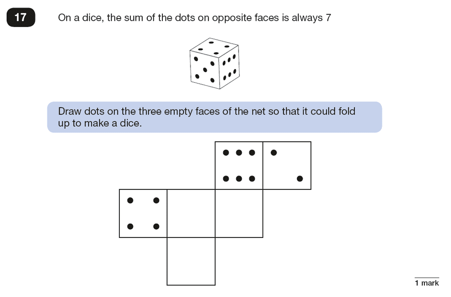Qusetion 17 Maths KS2 SATs Papers 2018 - Year 6 Past Paper 3 Reasoning, Geometry, Cubes and Cuboids, Nets of Solids, Logical Problems