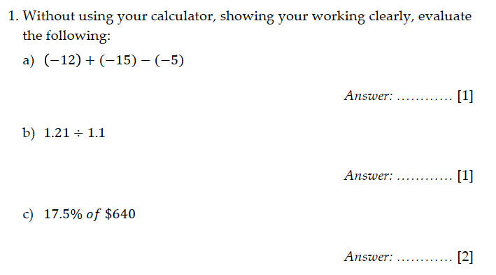 Sevenoaks School - Year 9 Maths Sample Paper 2011 Question 01