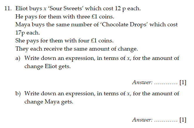 Sevenoaks School - Year 9 Maths Sample Paper 2011 Question 12