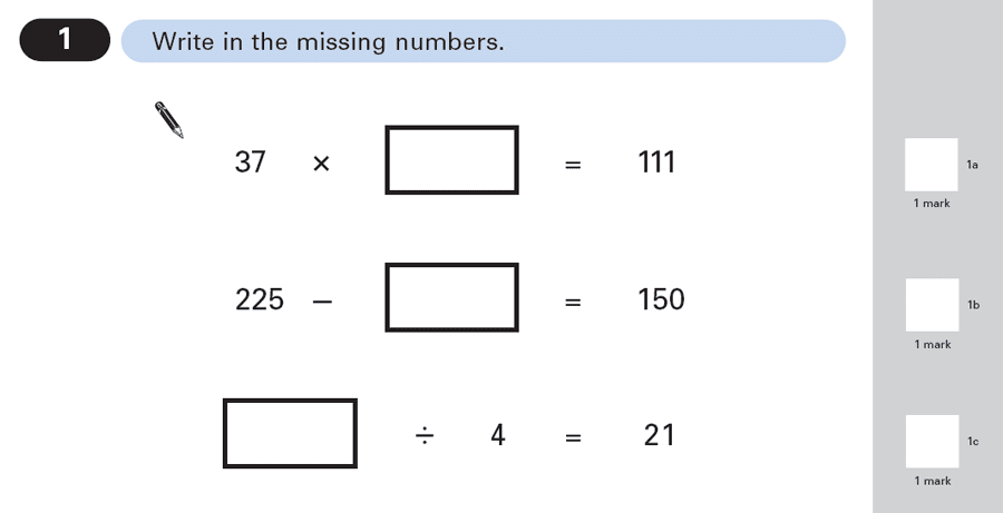 Question 01 Maths KS2 SATs Papers 2003 - Year 6 Exam Paper 2, Numbers, Division, Multiplication, Subtraction