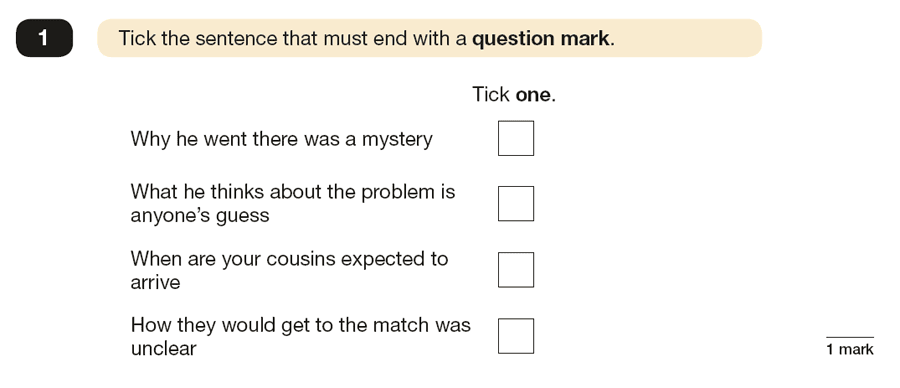 Question 01 SPaG KS2 SATs Papers 2017 - Year 6 English Practice Paper 1, Functions of sentences