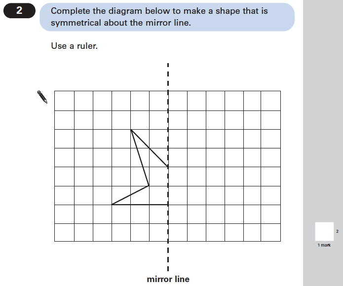 Question 02 Maths KS2 SATs Papers 2004 - Year 6 Exam Paper 2, Geometry, 2D shapes, Reflection