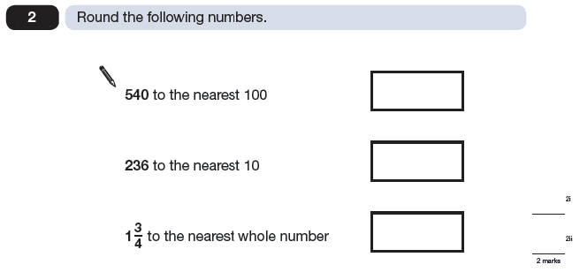 Question 02 Maths KS2 SATs Papers 2009 - Year 6 Practice Paper 2, Numbers, Fractions, Rounding