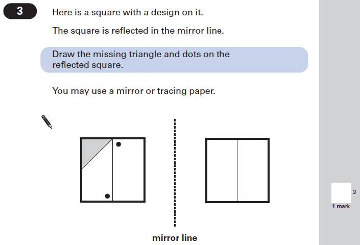 Question 03 Maths KS2 SATs Papers 2002 - Year 6 Sample Paper 1, Geometry, Reflection, 2D shapes, Square