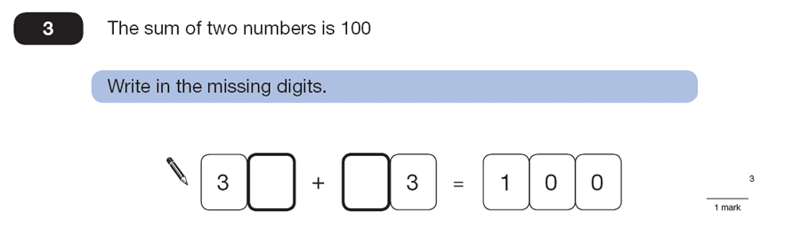 Question 03 Maths KS2 SATs Papers 2007 - Year 6 Practice Paper 2, Numbers, Addition, Missing Digits