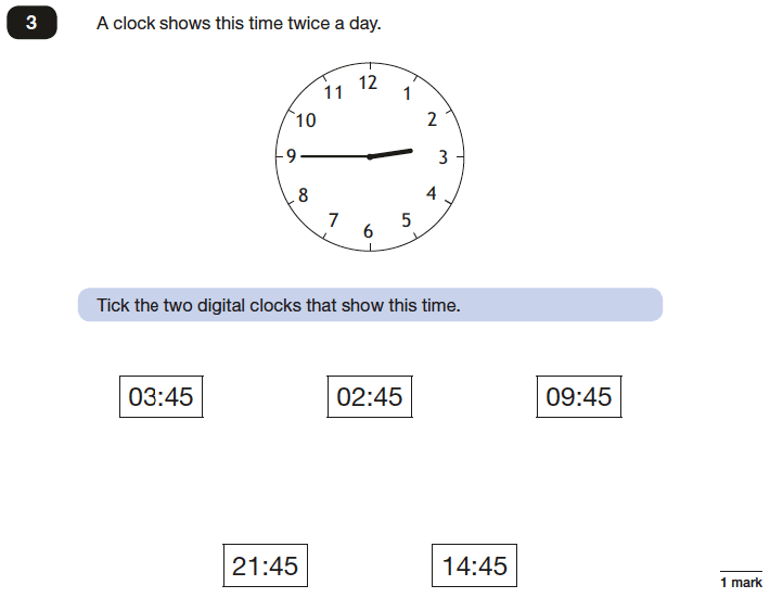 Question 03 Maths KS2 SATs Papers 2016 - Year 6 Practice Paper 3 Reasoning, Time