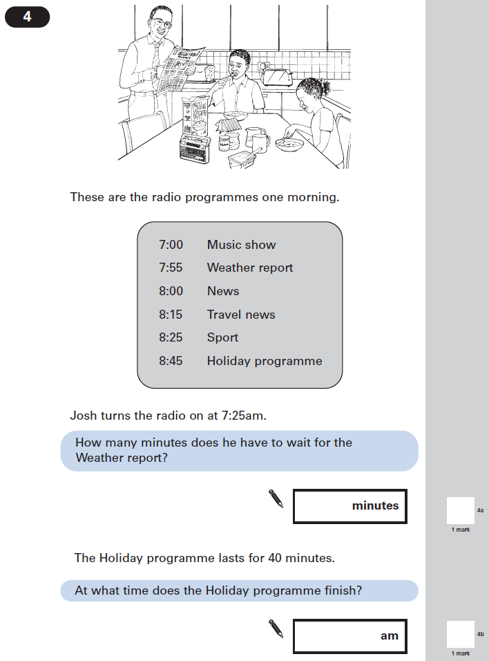 Question 04 Maths KS2 SATs Papers 2005 - Year 6 Exam Paper 1, Time