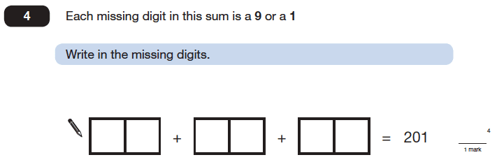 Question 04 Maths KS2 SATs Papers 2006 - Year 6 Exam Paper 2, Numbers, Addition, Subtraction, Missing Digits, Logical Problems