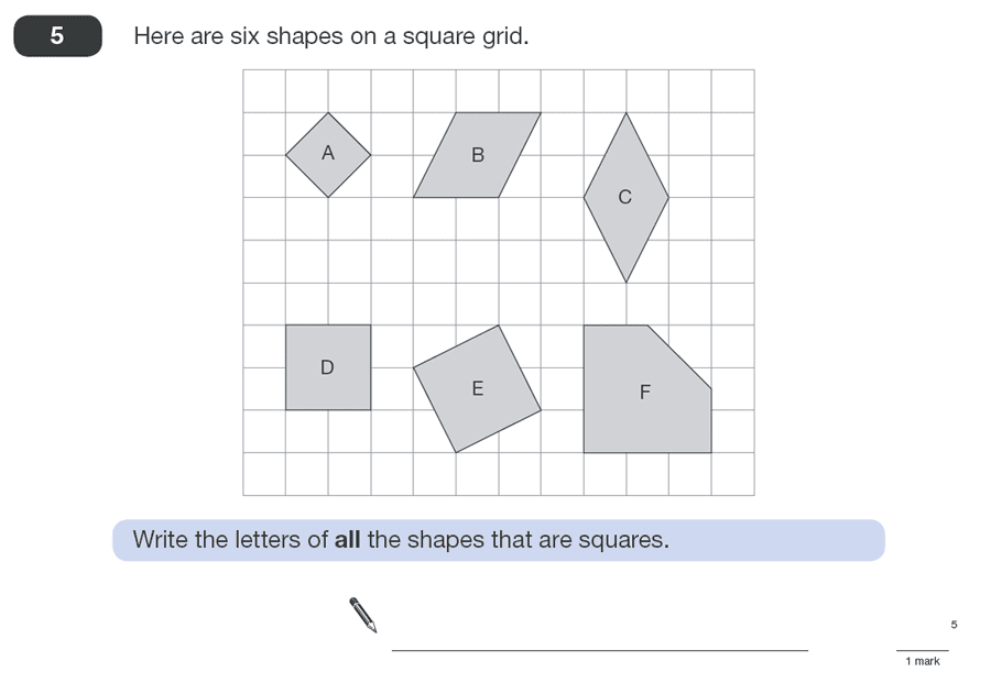 Question 05 Maths KS2 SATs Papers 2011 - Year 6 Practice Paper 1, Geometry, 2D shapes, Square