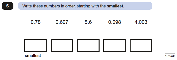 Question 05 Maths KS2 SATs Papers 2016 - Year 6 Past Paper 3 Reasoning, Numbers, Order and Compare Numbers, Decimals