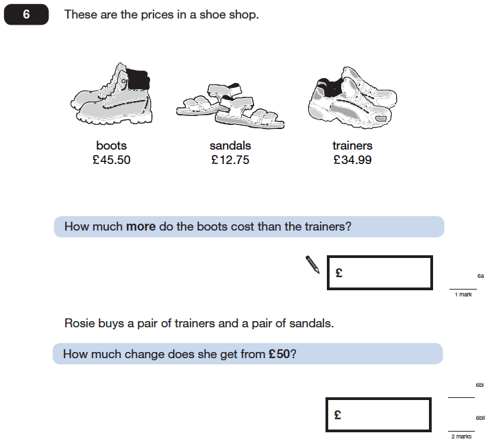 Question 06 Maths KS2 SATs Papers 2006 - Year 6 Past Paper 2, Numbers, Addition, Subtraction, Decimals, Money