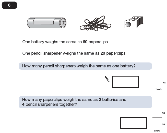 Question 06 Maths KS2 SATs Papers 2009 - Year 6 Practice Paper 1, Numbers, Word Problems, Algebra, Substitution, Logical Problems