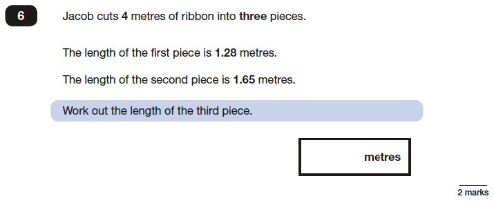 Question 06 Maths KS2 SATs Papers 2016 - Year 6 Sample Paper 3 Reasoning, Numbers, Subtraction, Decimals, Word Problems