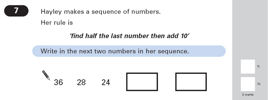 Question 07 Maths KS2 SATs Papers 2003 - Year 6 Sample Paper 2, Algebra, Patterns & Sequences